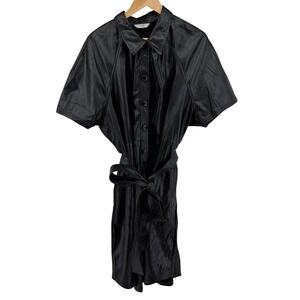 Terra & Sky Women's Black Faux Leather‎ Short Sleeve Shirt Dress